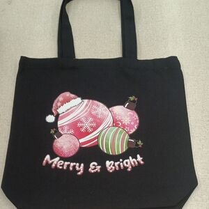 Merry & Bright Black Tote Bag with Ornament Design